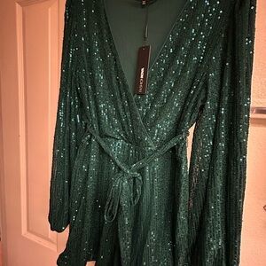 Fashion Nova Emerald Sequin Romper